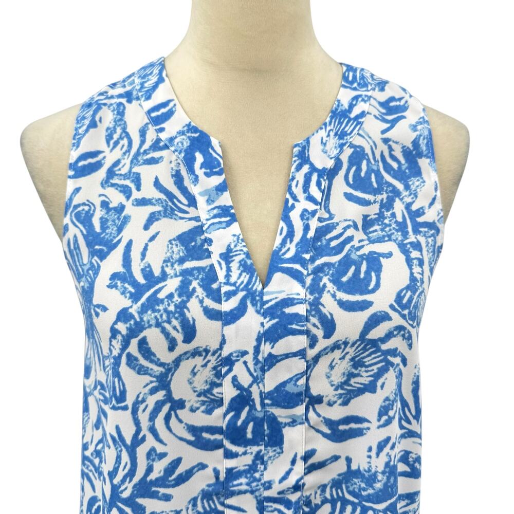Lilly Pulitzer NWT Gramercy Resort White Blue Print Sleeveless Top Peplum Tank - Picture 5 of 11